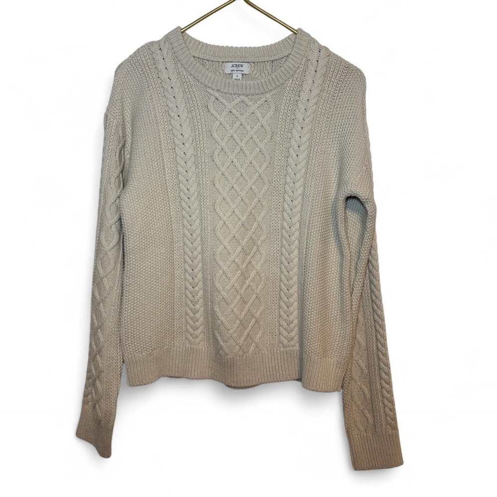 J.Crew women's cable crewneck sweater in ivory lace, fisherman-style